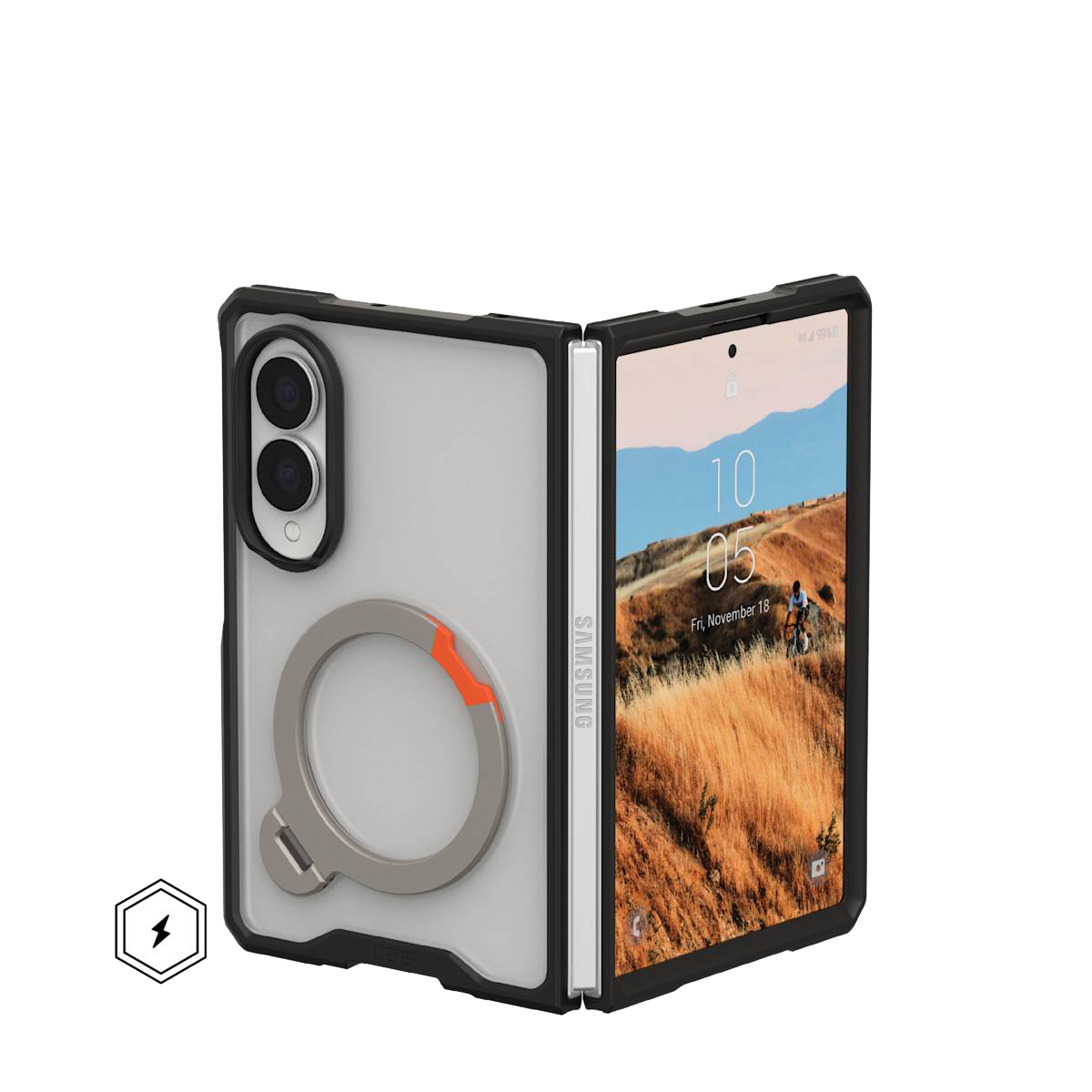 UAG Mouve XTE Ice case on Galaxy Z Fold8 three-quarter view