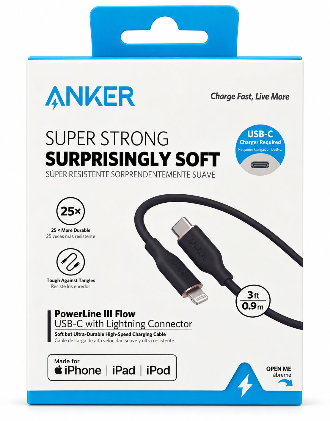 Anker PowerLine III Flow C to Lightning Cable, 0.9M Black