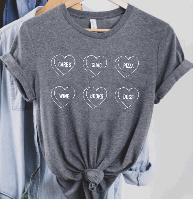 Candy Hearts Boyfriend Tee - Grey