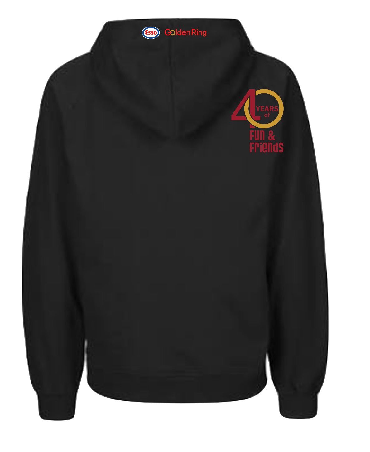 Esso Golden Ring 40th Anniversary Limited Edition Hoodie - Black with Back Logo + Esso Logo on Hood