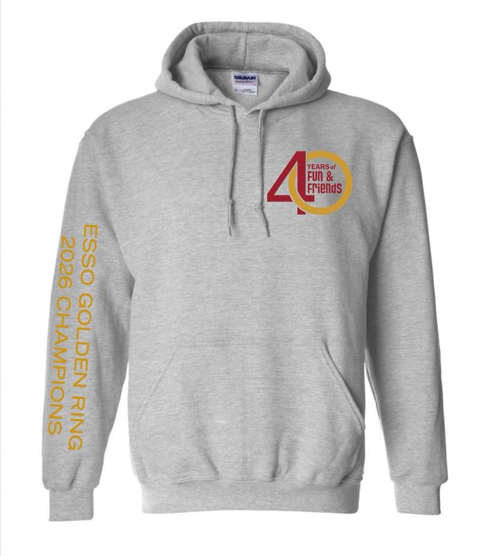 Esso Golden Ring 40th Anniversary Limited Edition Hoodie - Grey with Front Logo Small + Esso Logo on Sleeve