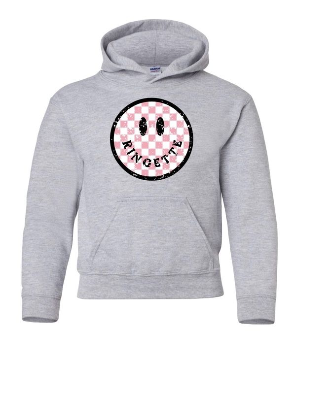 Ringette Checker Smiley Face Hoodie - Grey