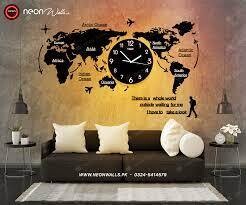 Wooden World Map Clock Wood Wall Clock Large Modern Design 3D Stickers Hanging Clock Decorative Watch Home Silent Wall Clocks