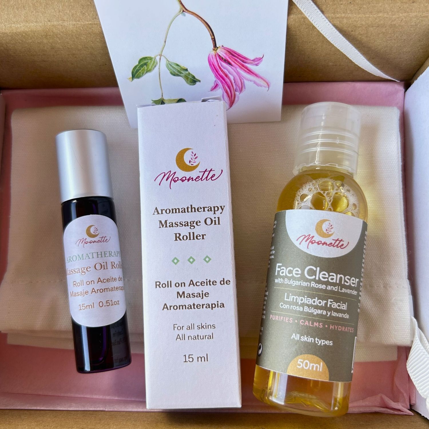 Wellness Spa Gift Set Aromatherapy Massage Oil Roller & Vegan Face Wash