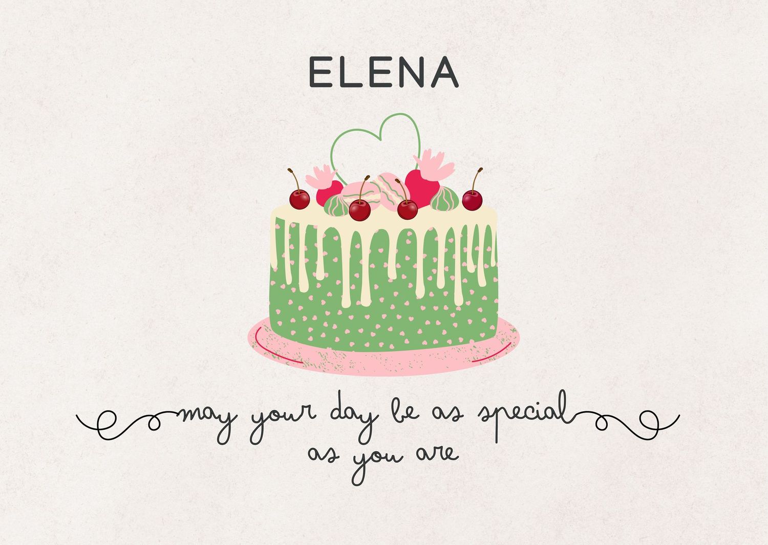 Customized birthday card flat greeting card personalized happy birthday card digital download ecard cherry  postcard cake 