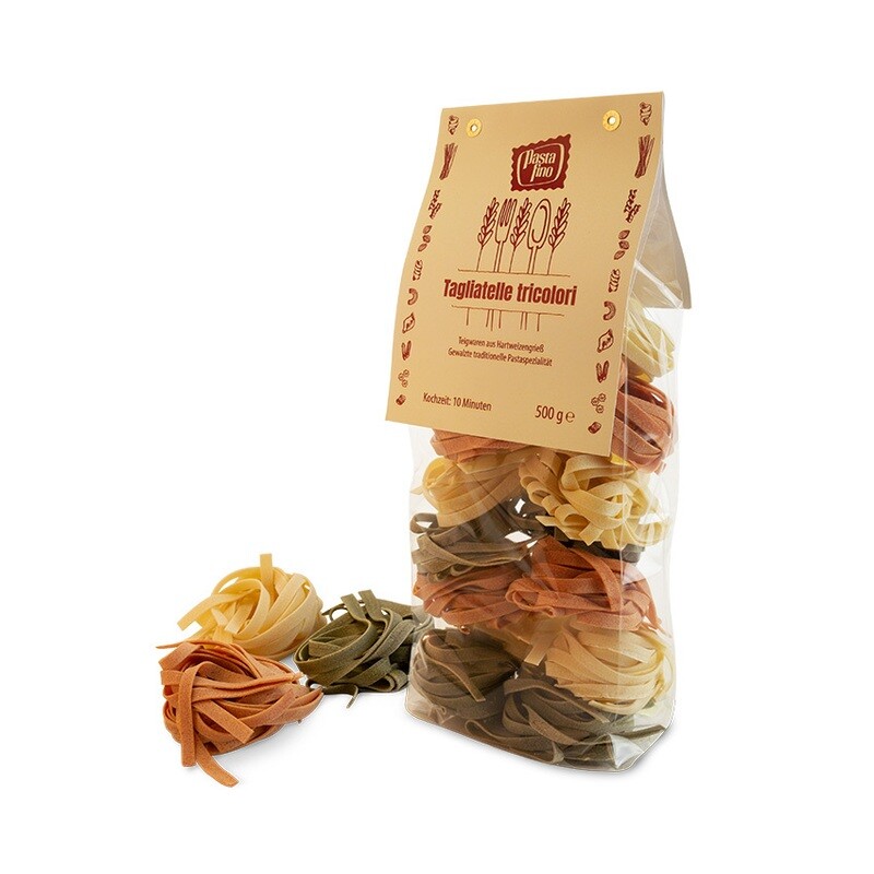 Traditionelle, italienische Pasta Tagliatelle &quot;tricolori&quot; - aus Hartweizengrieß (100g/1,00€)