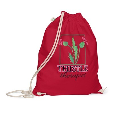 Organic Cotton Drawstring Bag "Thistle Thera Black Logo"