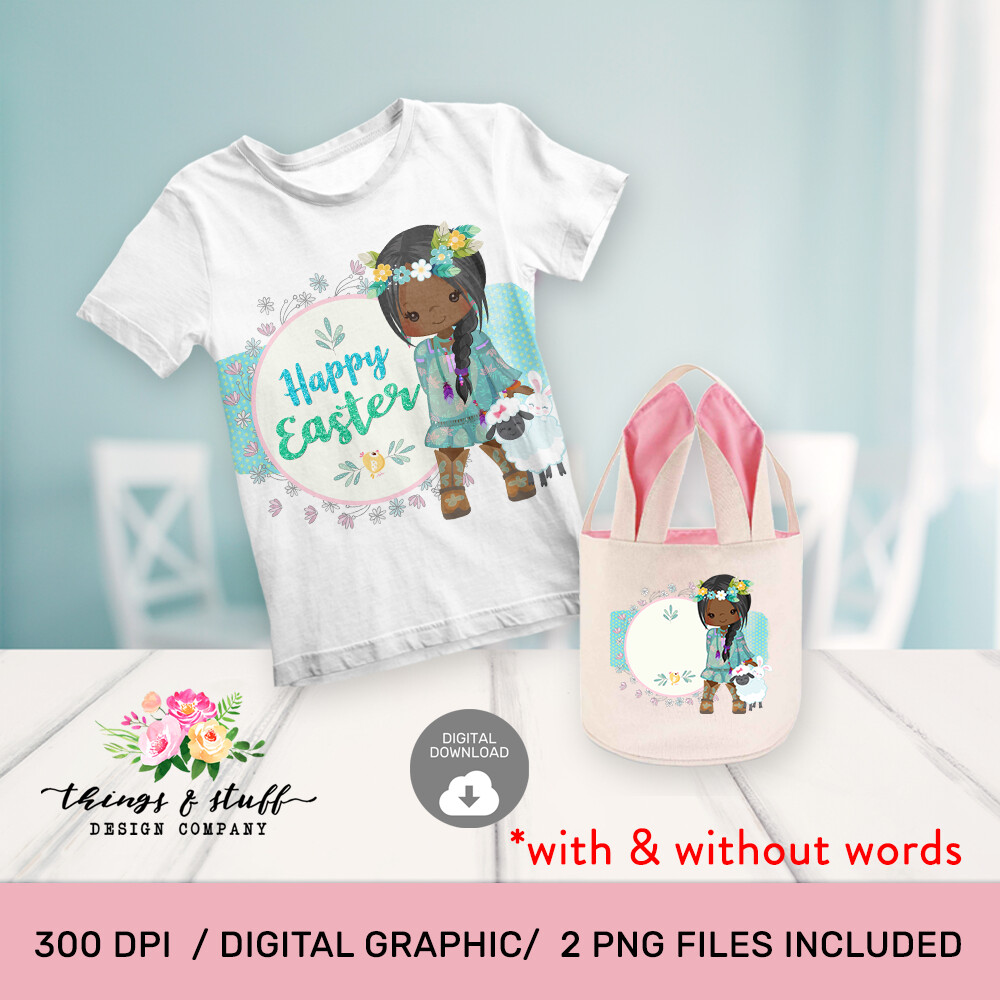 Black Hair Girl Lamb Digital Design Template