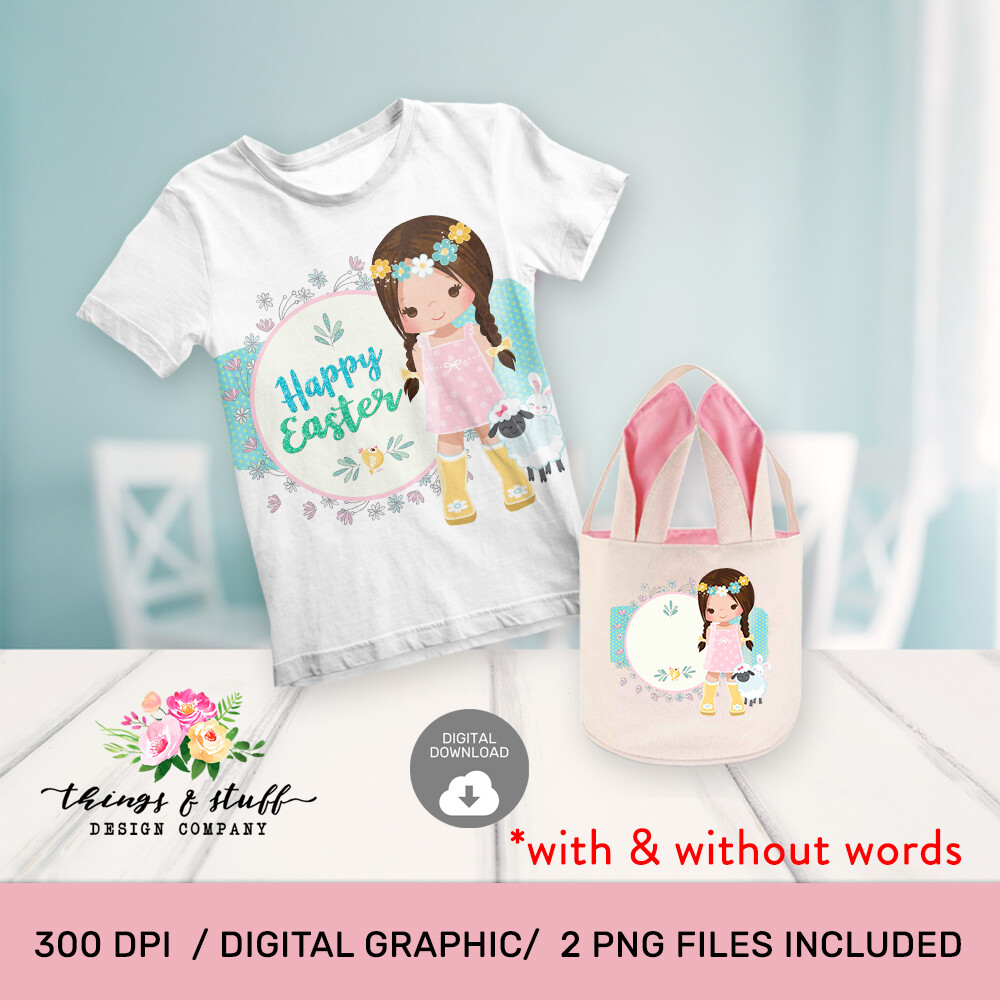 Brown Hair Girl Lamb Digital Design