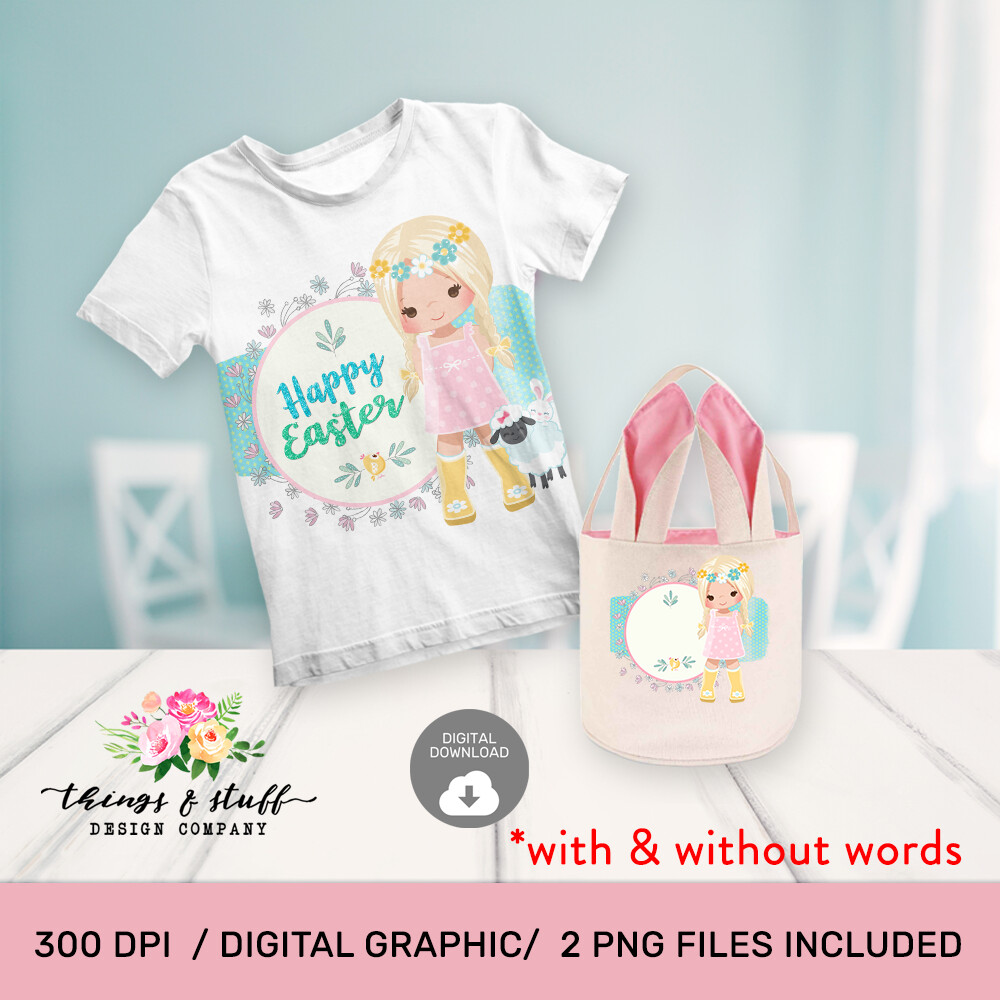 Blonde Hair Girl Lamb Digital Design Template