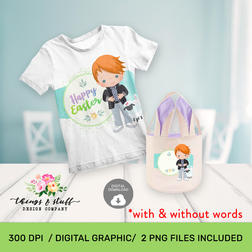 Red Hair Boy Lamb Digital Design