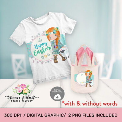 Red Hair Girl Lamb Digital Design