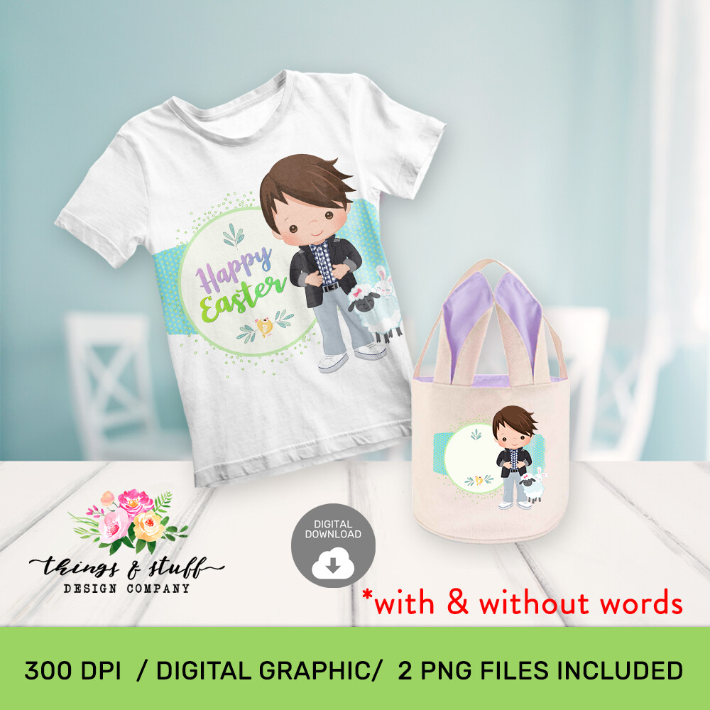 Brown Hair Boy Lamb Digital Design Template