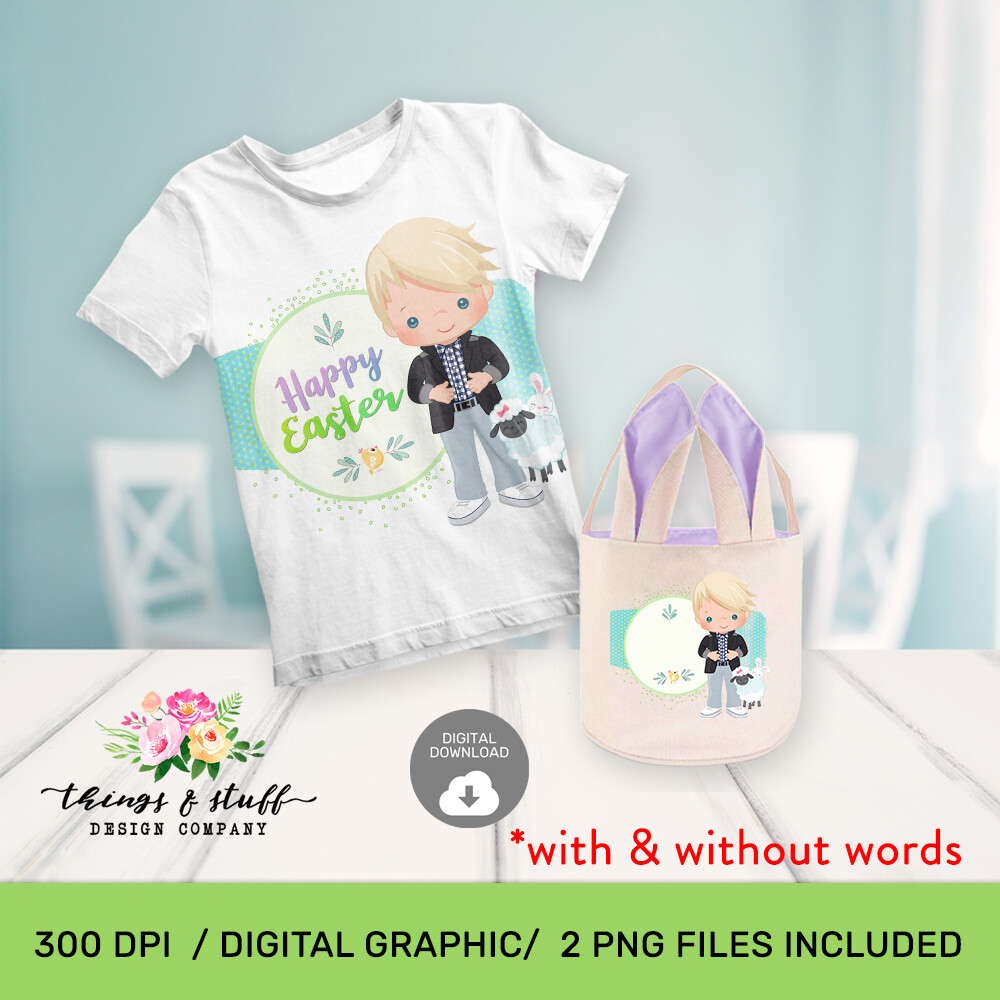 Blonde Hair Boy Lamb Digital Design Template