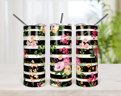 Floral Black Stripe Gold Digital Design Template