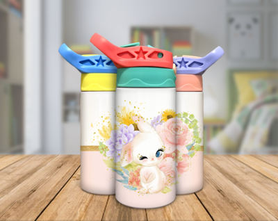 Sunflower Bunny Kids Waterbottle Digital Template