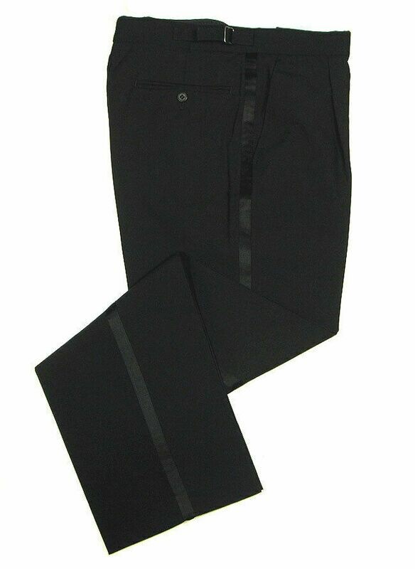 BLACK SATIN STRIPE TUXEDO TROUSERS