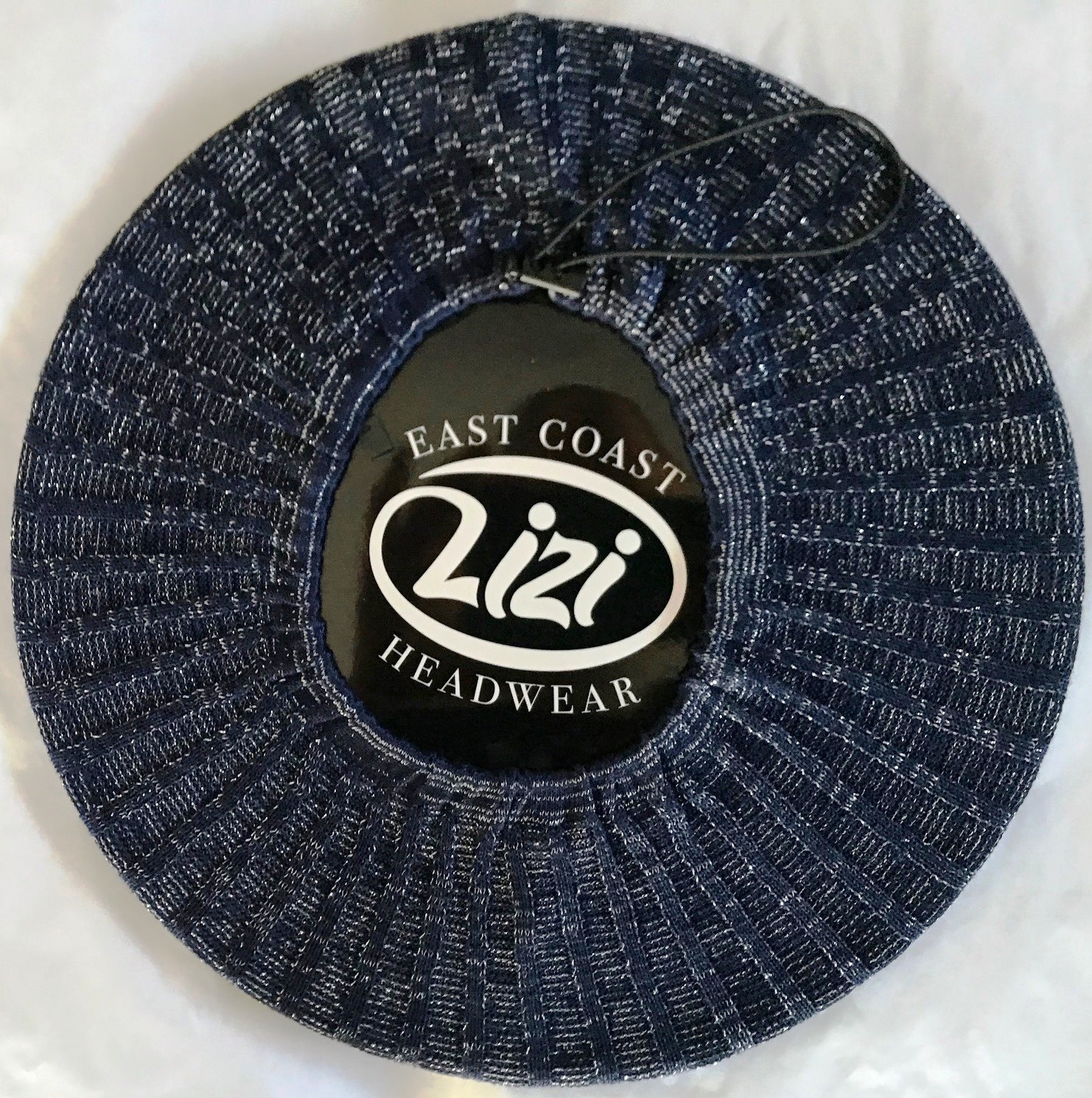 Navy lightweight lined beret/snood w/silver sparkle