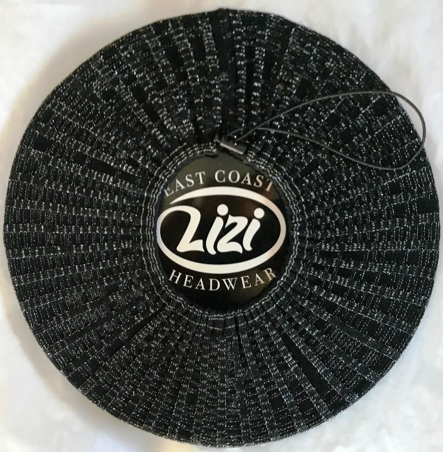 Black with silver sparkle lightweight lined beret/snood