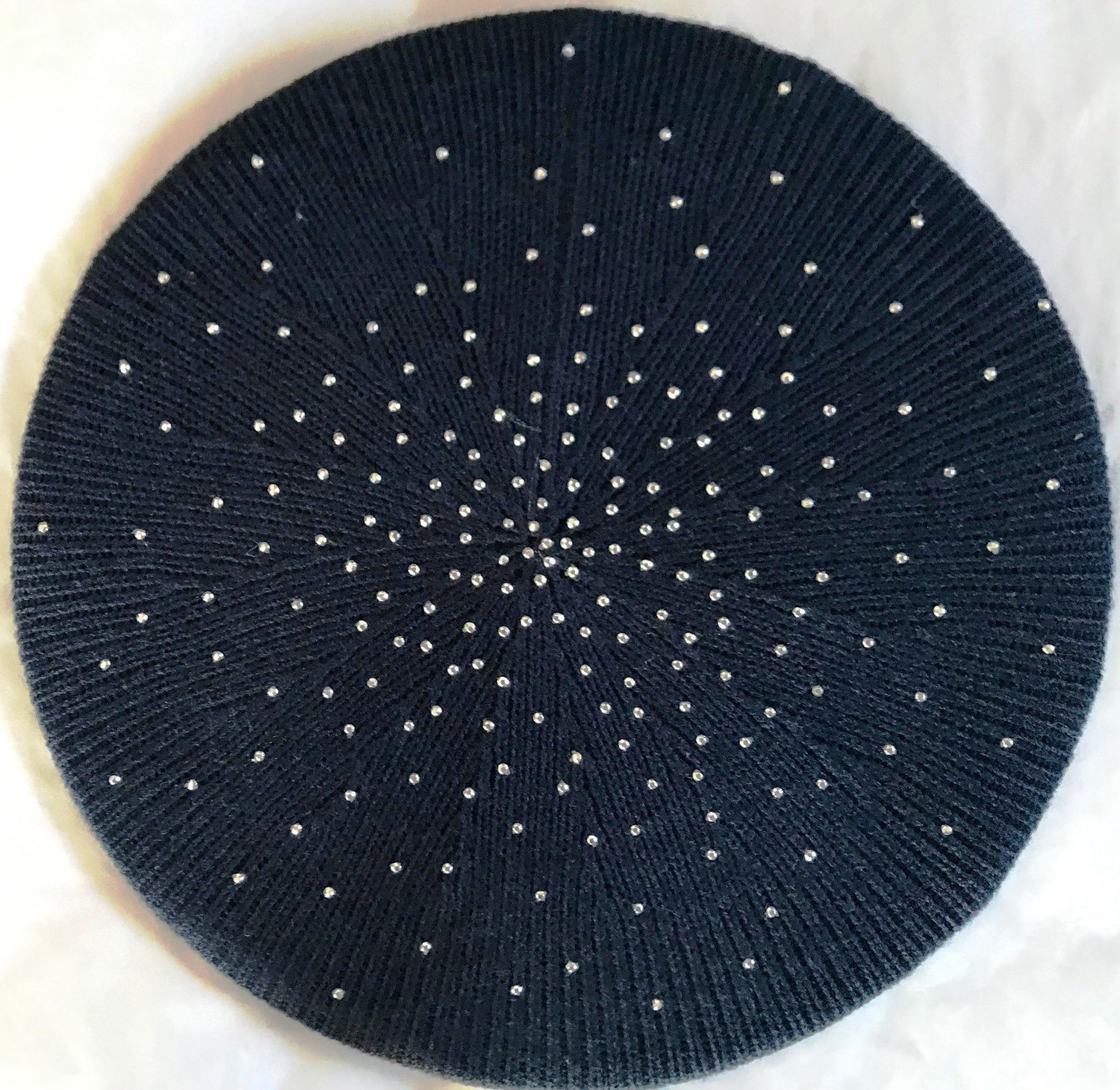 Navy lined beret/snood w/silver studs