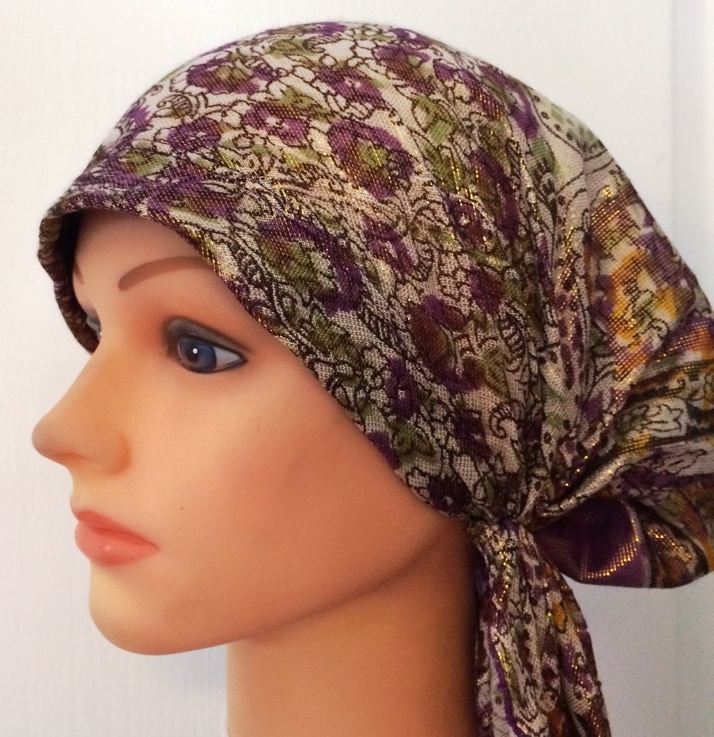 Pretty plum shimmering pretied tichel