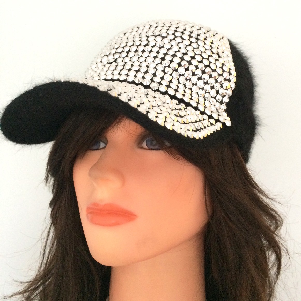 Black furry bejeweled furry cap #2