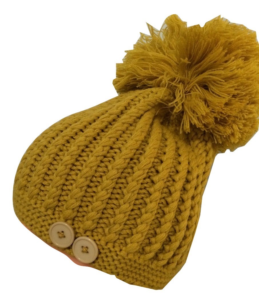 Mustard beret with extra large pom pom