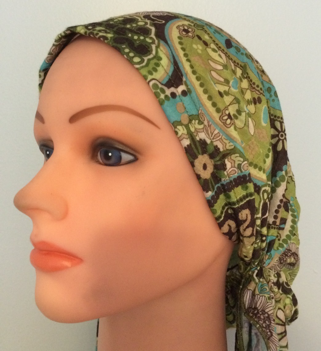 Pre tied tichel green and brown