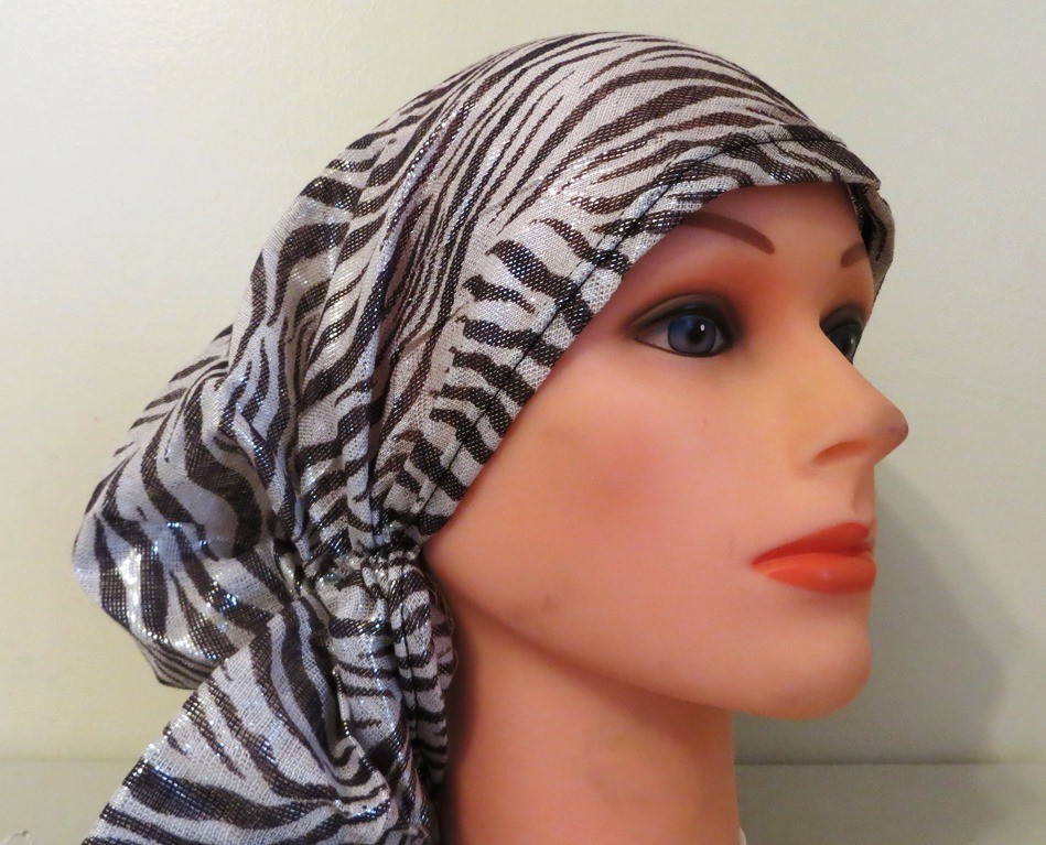 Shimmering pre tied tichel brown zebra