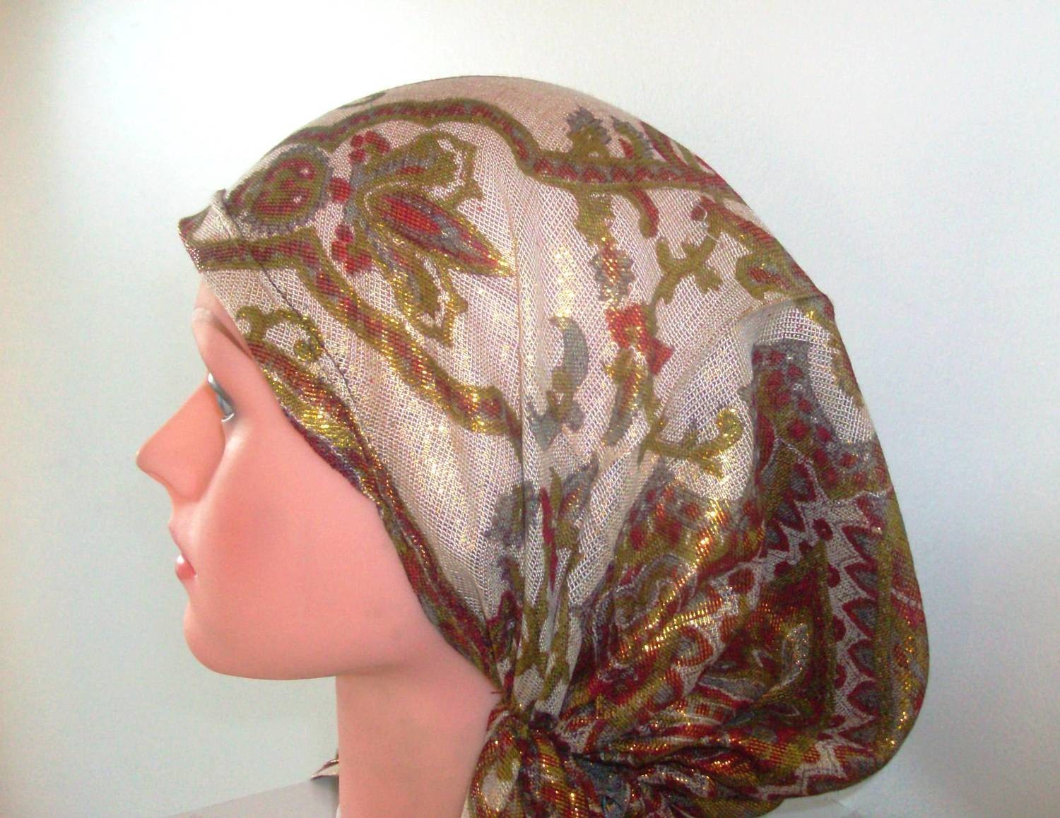 Shimmering pre tied tichel green red and more