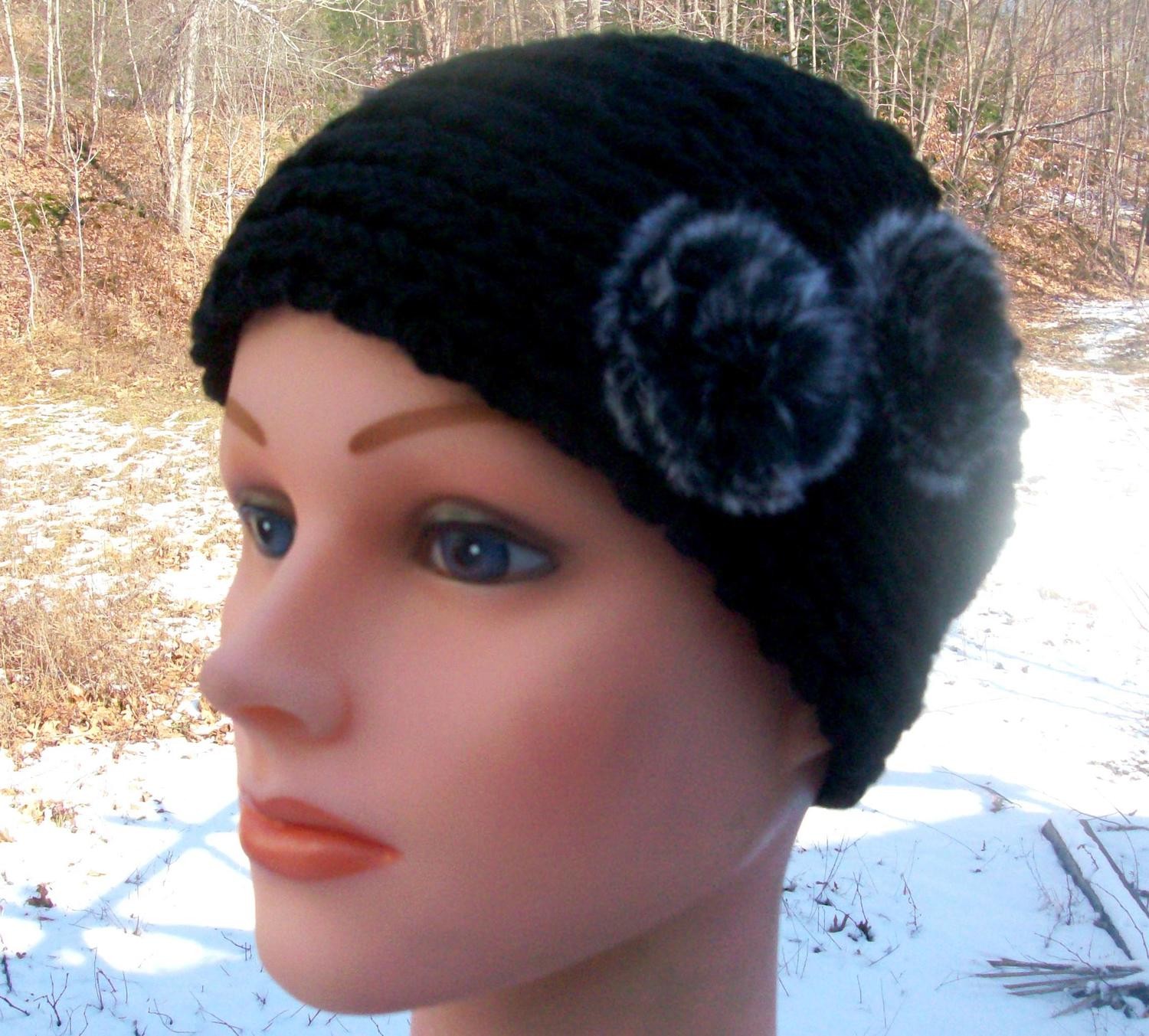 Black pom pom head wrap