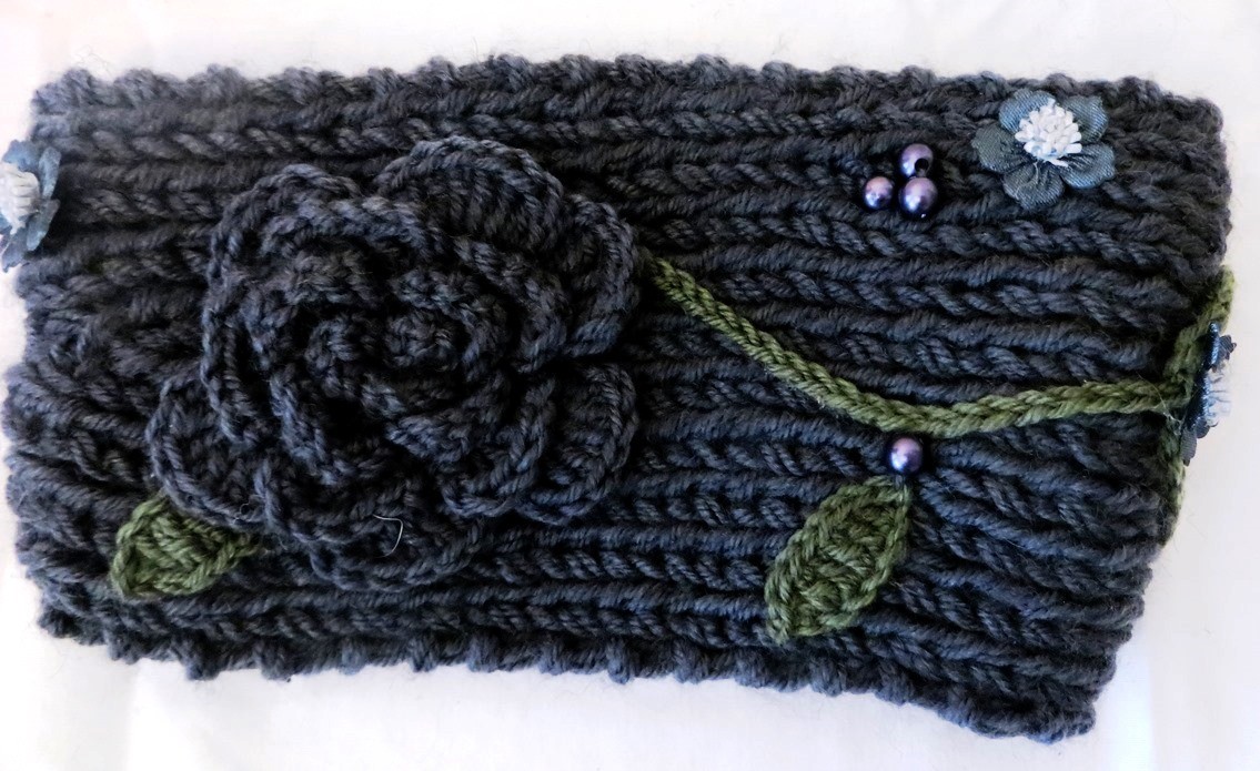Gray head wrap with berries etc.