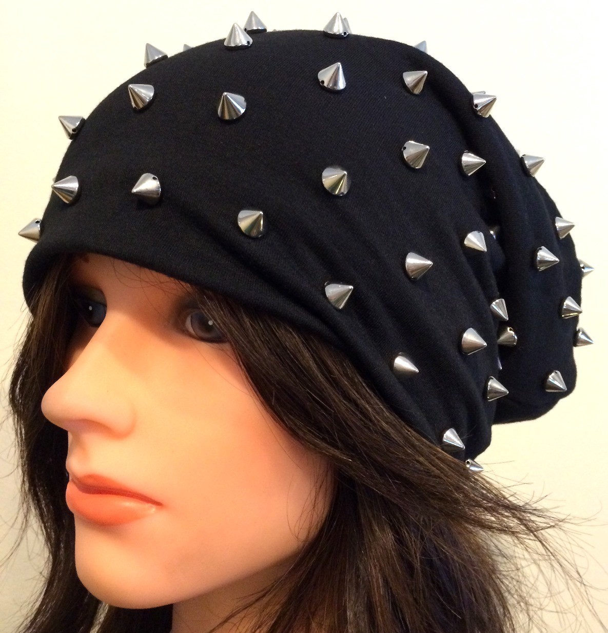 Black cone shaped spiked slouch hat