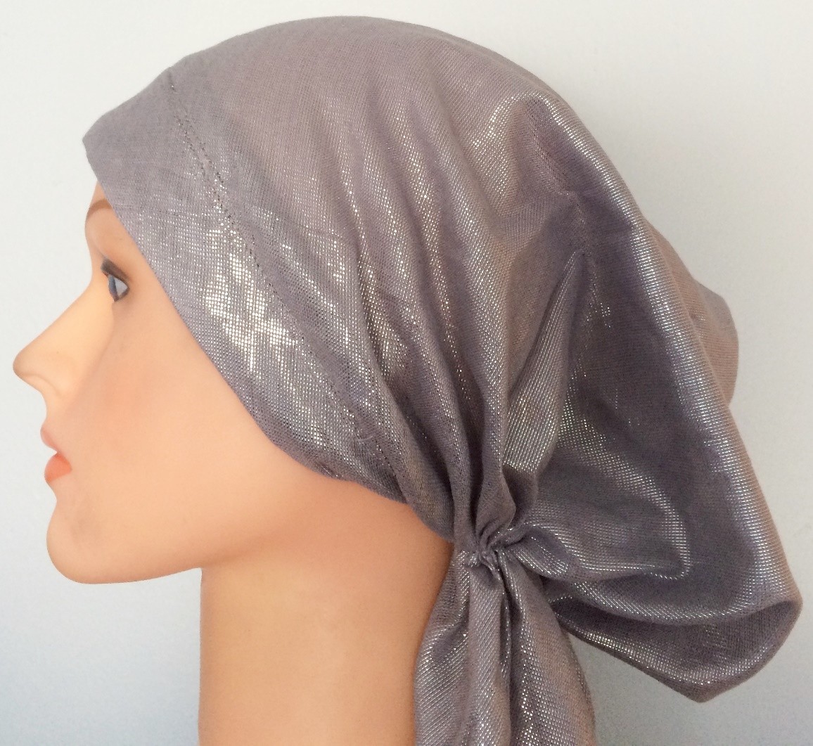 Silver shimmering pretied tichel