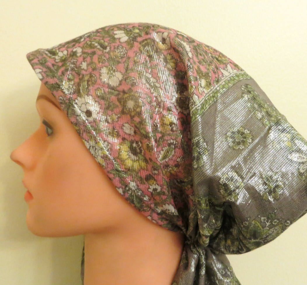 Taupe shimmering pre tied tichel