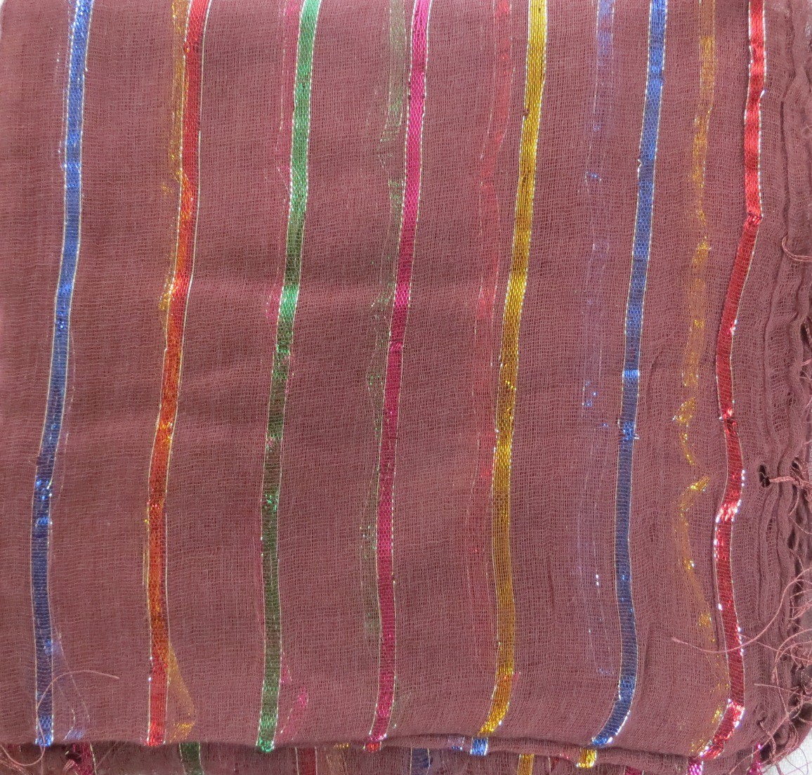 Brown basic tichel with thick stripes