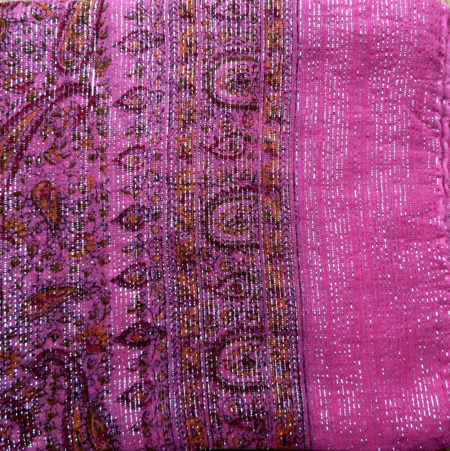 Pink thin line fancy cotton tichel