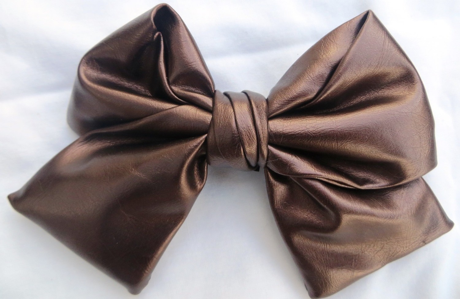 Bronze faux leather metallic look bow