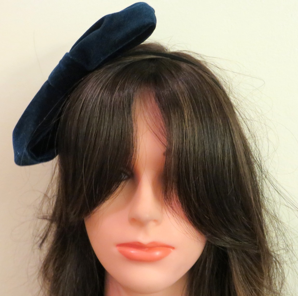 Blue velvet bow headband