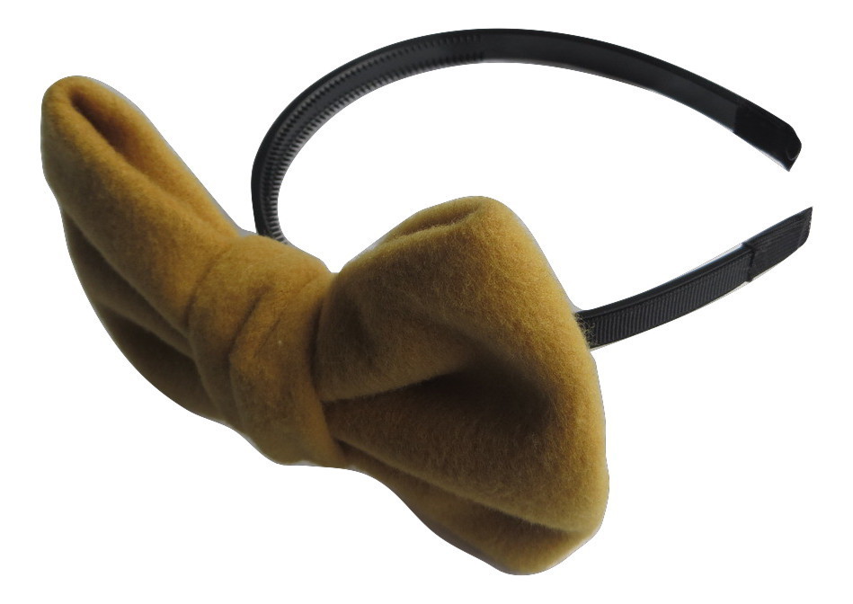 Furry large bow headband mustard color