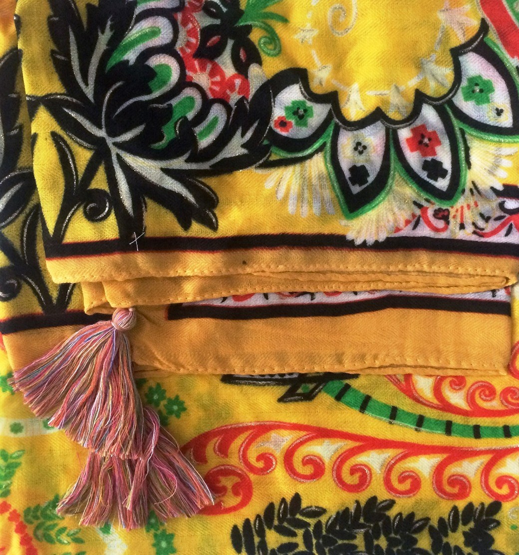 Yellow soft tichel with Oriental flavor