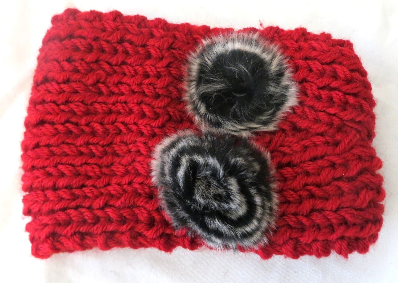 Red pom pom head wrap