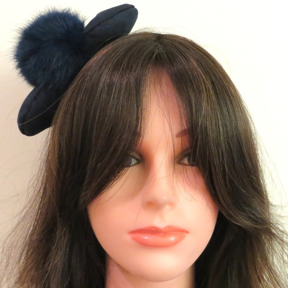 Blue bow and fur ball headband