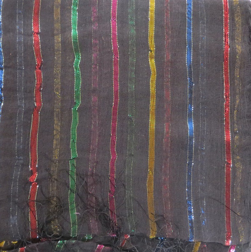 Black basic tichel with thick stripes
