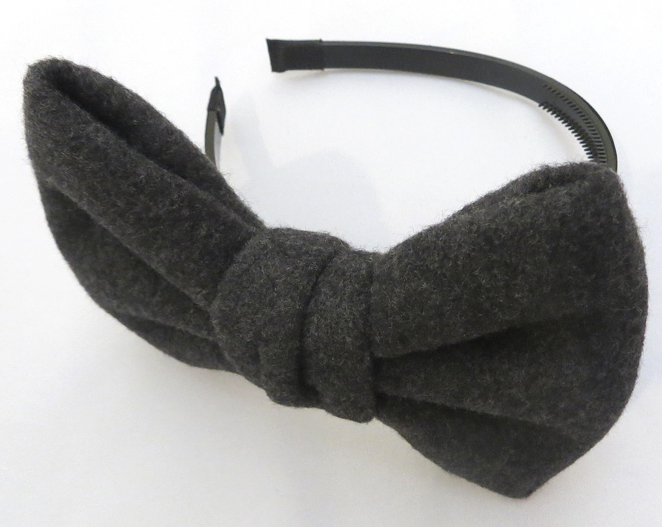 Furry large bow headband charcoal color