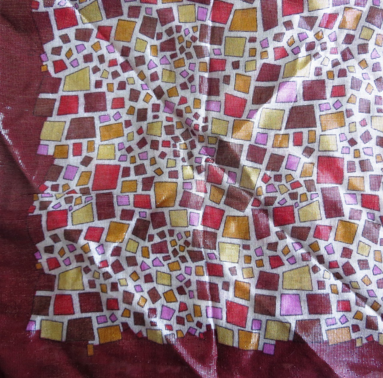 Maroon funky shapes shimmer tichel