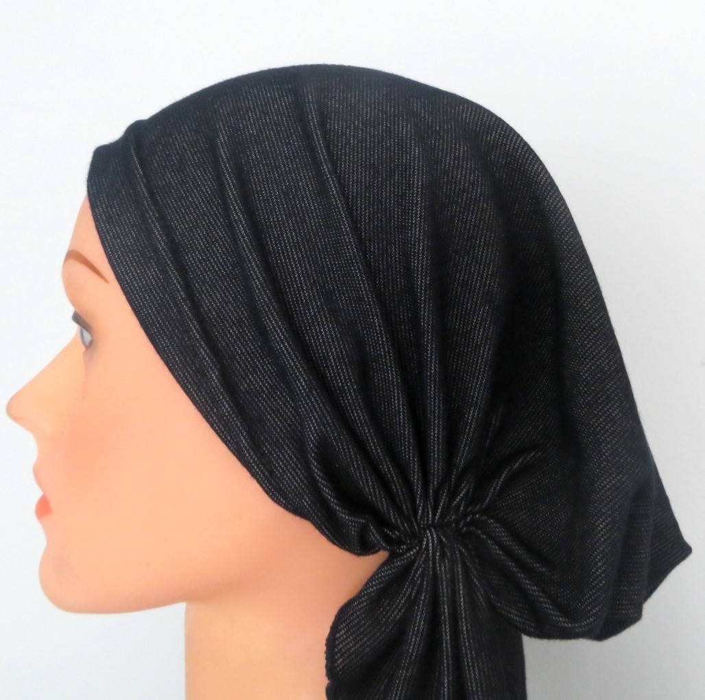 Dark denim cotton pre tied tichel