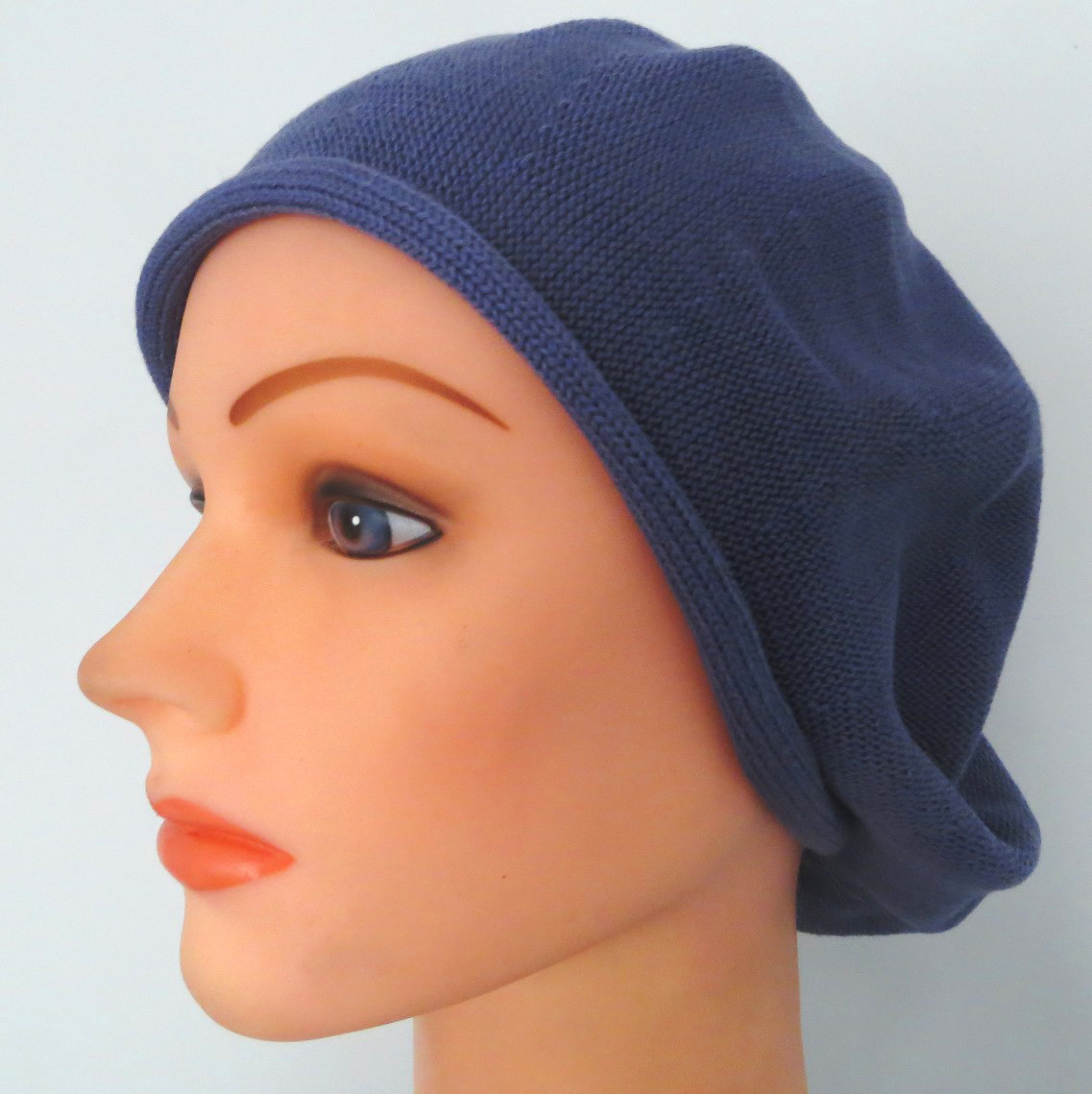 Denim blue cotton beret
