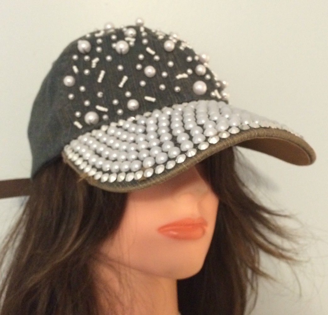 Denim with sequins bejeweled cap
