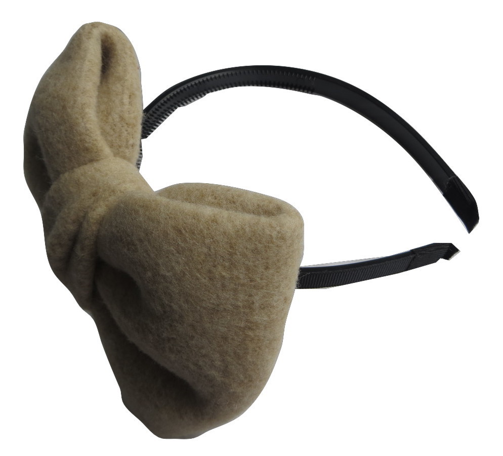 Furry large bow headband camel color
